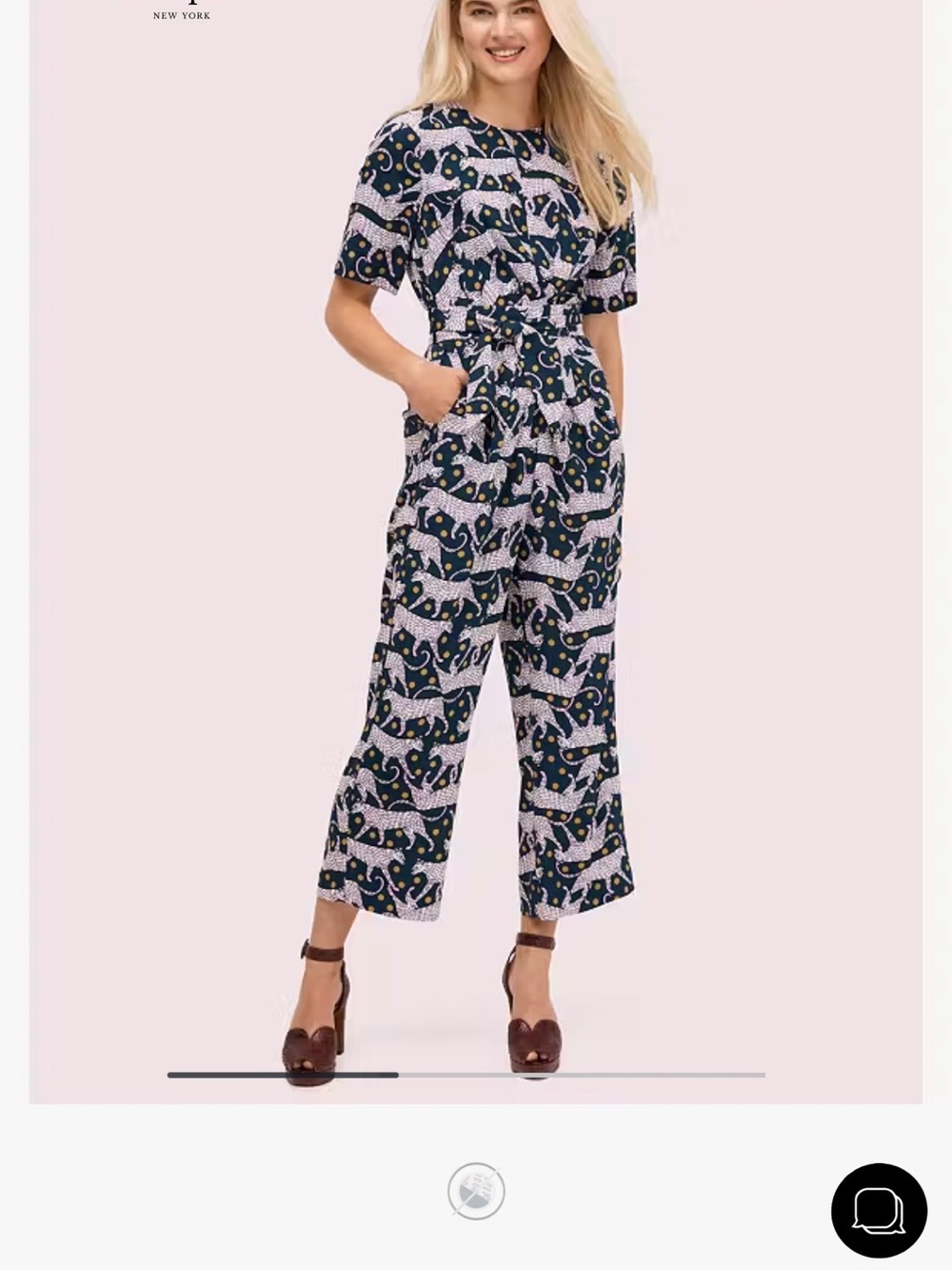 Kate Spade panther Printed Short-Sleeve Jumpsuit in Navy and Lilac